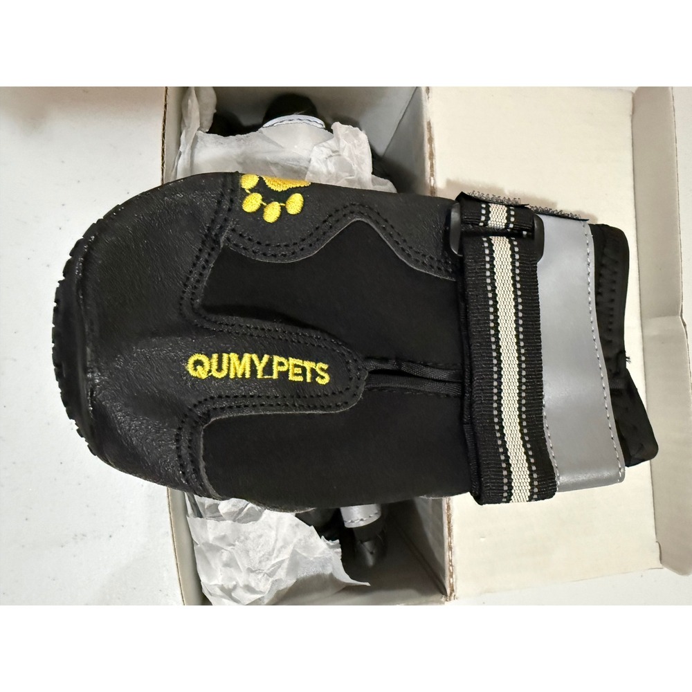 QUMY Waterproof Dog Boots Black Size 8 Reflective Adjustable Straps Anti-Slip